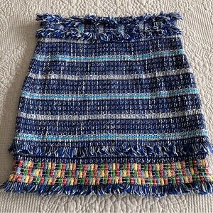 NWT STUNNING Tory Burch skirt in blue/white fringe & colorful embellishments